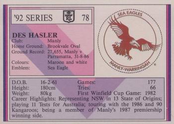 1992 Regina NSW Rugby League #78 Des Hasler Back